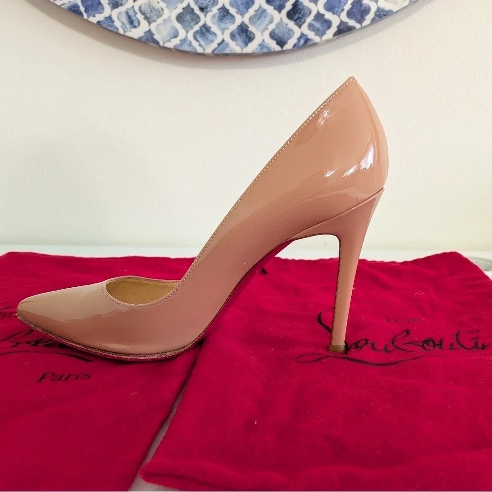 Christian Louboutin Kate 85 Nude Patent Leather Pointed Toe Pumps Size EU35